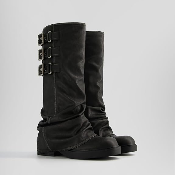AMILIA KNEE HIGH BLACK BUCKLE BOOTS