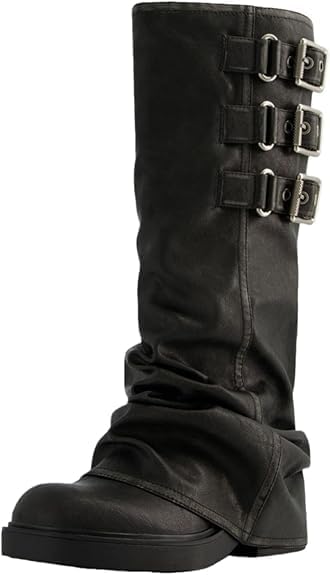 AMILIA KNEE HIGH BLACK BUCKLE BOOTS