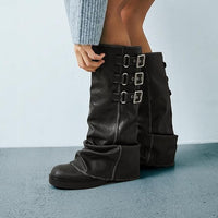 AMILIA KNEE HIGH BLACK BUCKLE BOOTS