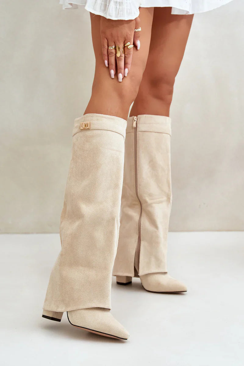 LAVISTA SUDE KNEE HIGH BOOTS- WHITE